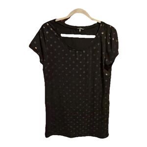 TART Intimates Top Women XL Black Gold Polka Dot Scoop Neck Short Sleeve stretch